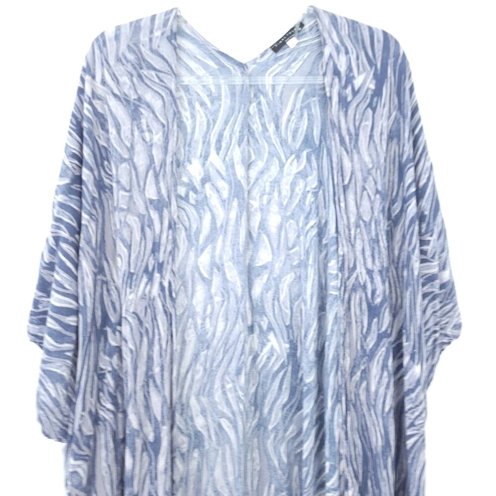 Final Touch Kimono Medium Open Front Long Length Blue White Swim Coverup Flowy - Picture 4 of 7